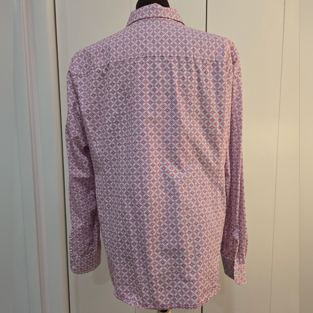 💮Charles Tyrwhitt Women's Sz 16 Blouse Pink & Grey Pattern on White - Picture 4 of 6